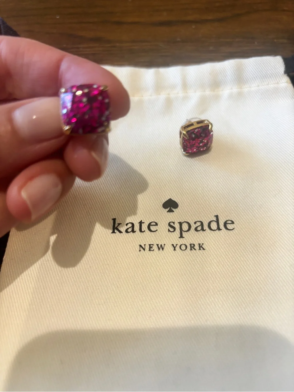 Kate Spade Pink Glitter Square Stud Earrings
